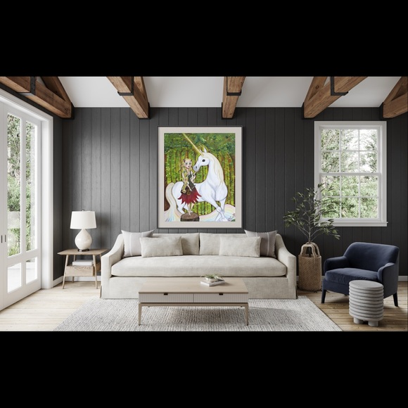 Unicorn Fern Forest Encounter Art Print Oil Painting Book Illustration Fantasy - Picture 6 of 10